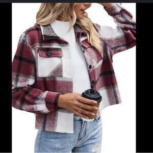SHEIN Women's marion navy and White Plaid cropped Utility Jacket Xs fits like sm